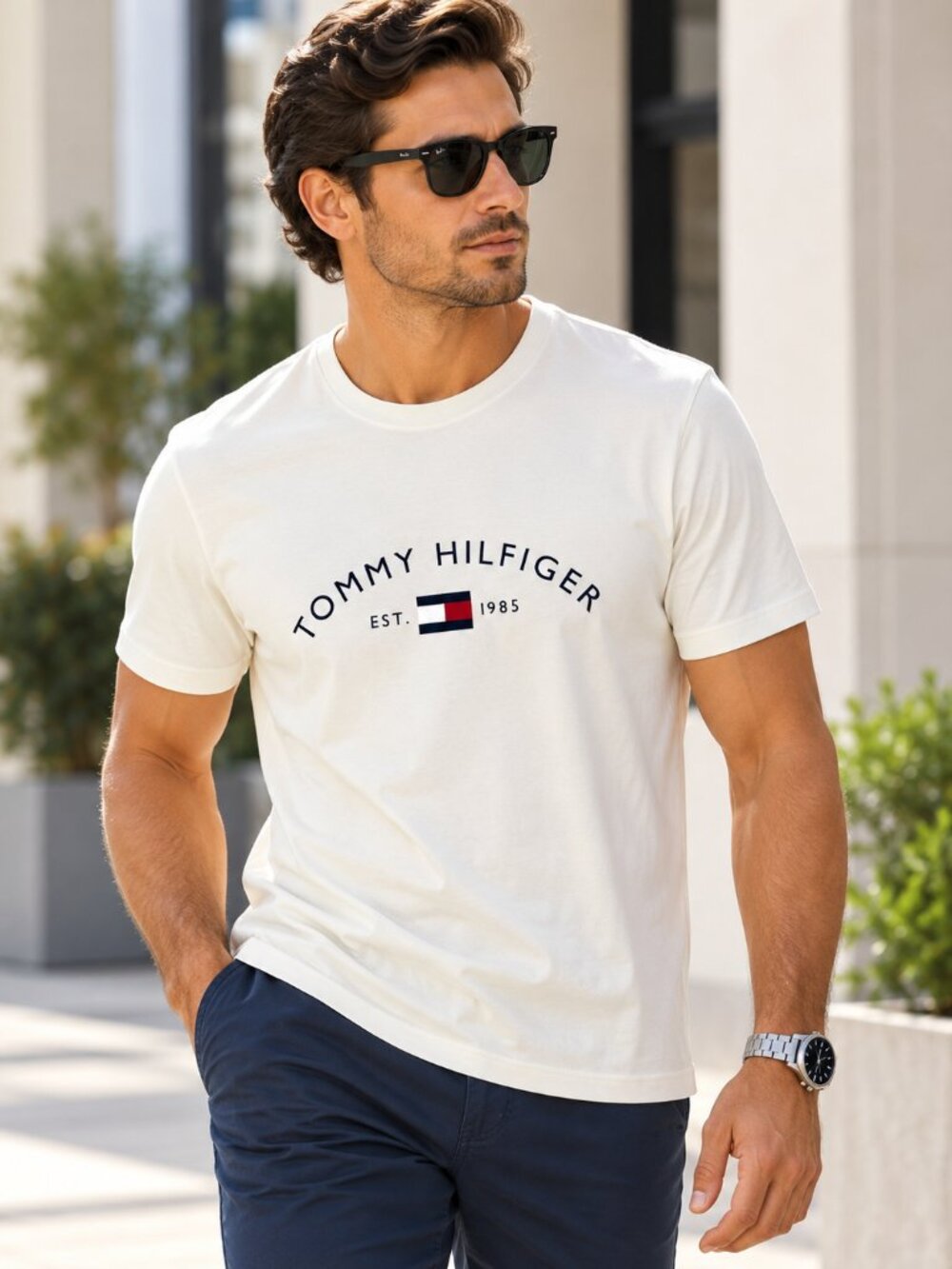 Tommy Hilfiger Men’s Logo Graphic T-Shirt Ivory White Size M NWT